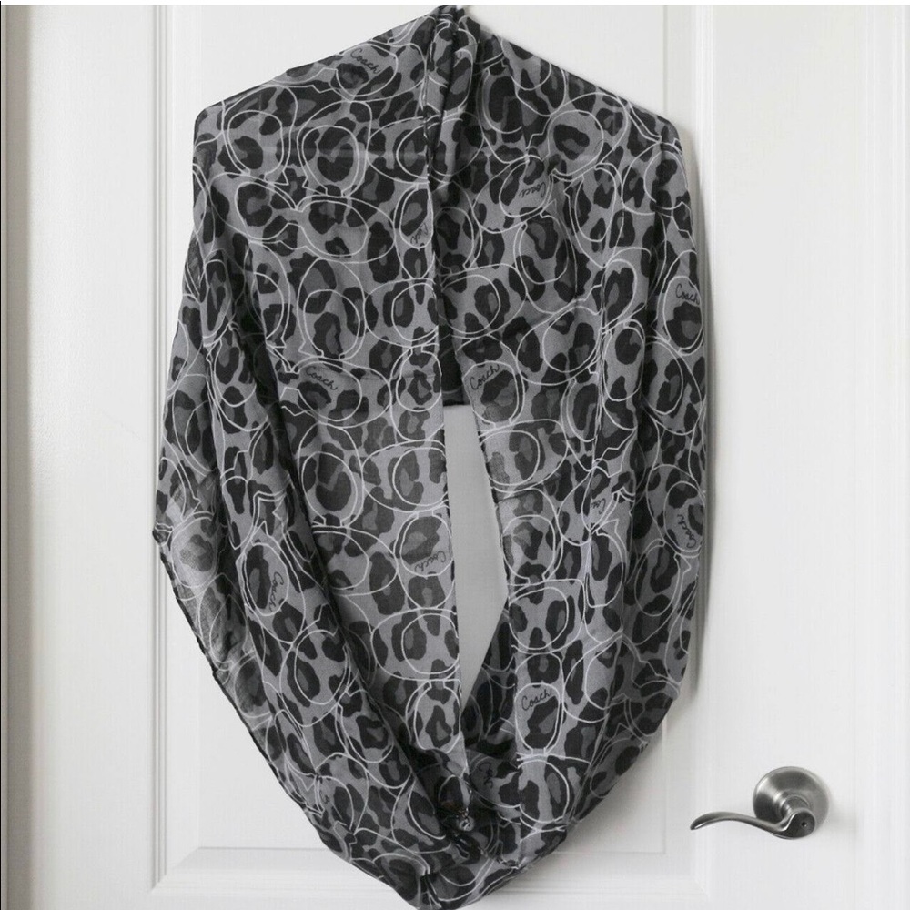 Black and grey coach leopard infinity scarf